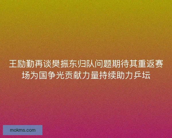 王励勤再谈樊振东归队问题期待其重返赛场为国争光贡献力量持续助力乒坛